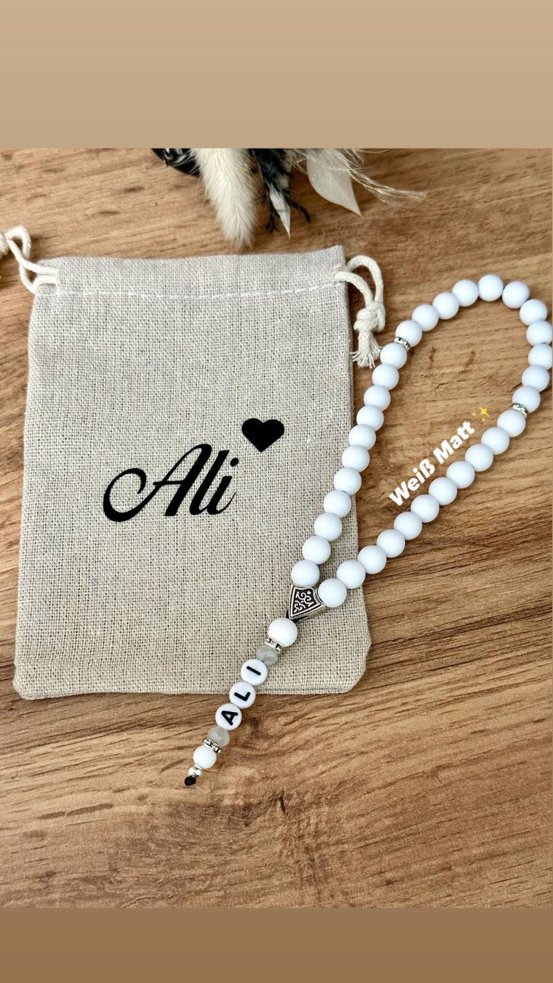 Gebetskette Personalisiert Mit Kristallperlen Und Geschenkbeutel, Tesbih, Geschenk, Islam, Tespih, Name von MedinaHandmadeShop