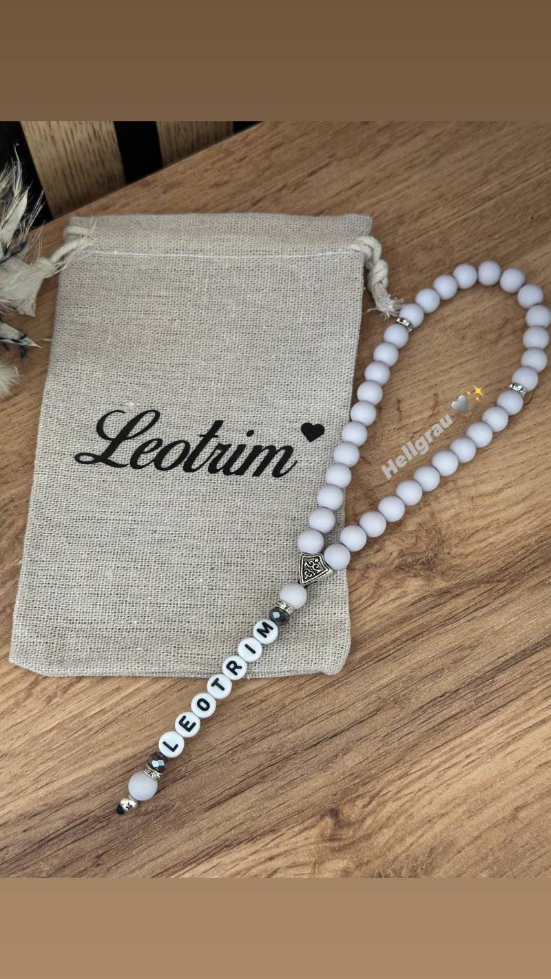 Gebetskette in Hellgrau Mit Kristallperlen | Tesbih Geschenk Ramadan Eid Name Personalisiert von MedinaHandmadeShop