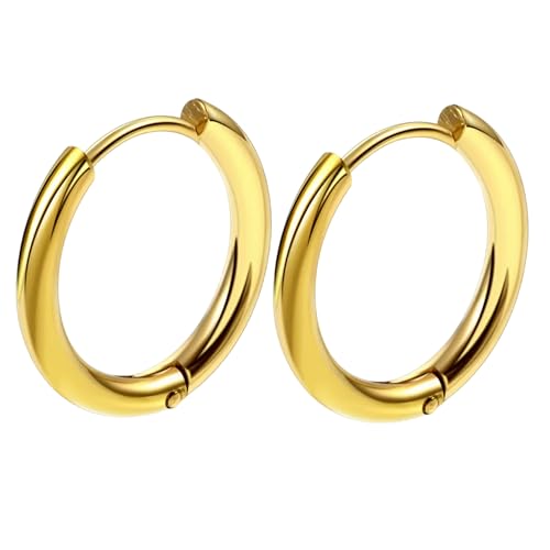1 Paar Creolen Ohrringe aus Chirurgenstahl - Gold & Silber, Verschiedene Größen & Farben -Ohrschmuck für jeden Anlass- Damen & Mädchen, (2,5 mm Stabstärke | 10 mm Innendurchmesser, Gold) von Medinah
