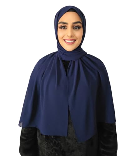 Medinah kopftuch moderne hijab kopftuch-Frauen Premium Chiffon Hijab Kopftücher, hijab aus leichtem Stoff- kopftuch damen 180X70cm groß, aus hochwertigem Stoff-(Dunkelblau-#14) von Medinah