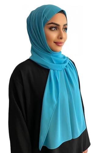 Medinah Hijab Kopftuch Muslimisches Kopftuch Chiffon kopftuch 180x70cm groß Islamisches Kopftücher für Damen-Made in Turkey (Himmelblau-#13) von Medinah