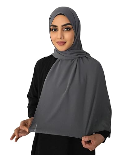 Medinah kopftuch moderne hijab kopftuch-Frauen Premium Chiffon Hijab Kopftücher, hijab aus leichtem Stoff- kopftuch damen 180X70cm groß, aus hochwertigem Stoff (Anthrazitgrau #25) von Medinah