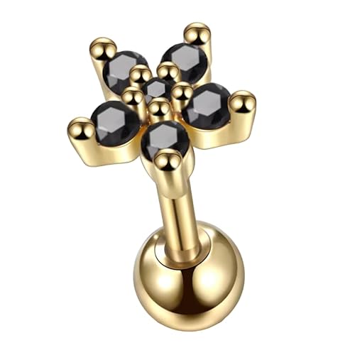 Nasenpiercing Titan Lippenstecker Ohrstecker piercing ring helix piercings –Silber- Gold-septum piercing- Stilvolles Design- piercing ohr (Gold | Schwarz Zirkonia) von Medinah