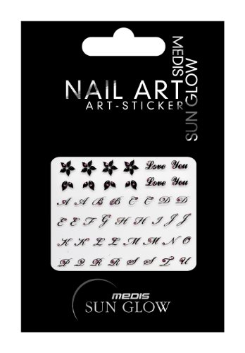 Medis Sun Glow Nail Art-Sticker ABC Schwarz/Pink, Motiv 4150, 4er Pack (4 x 1 Stück) von Medis Sun Glow