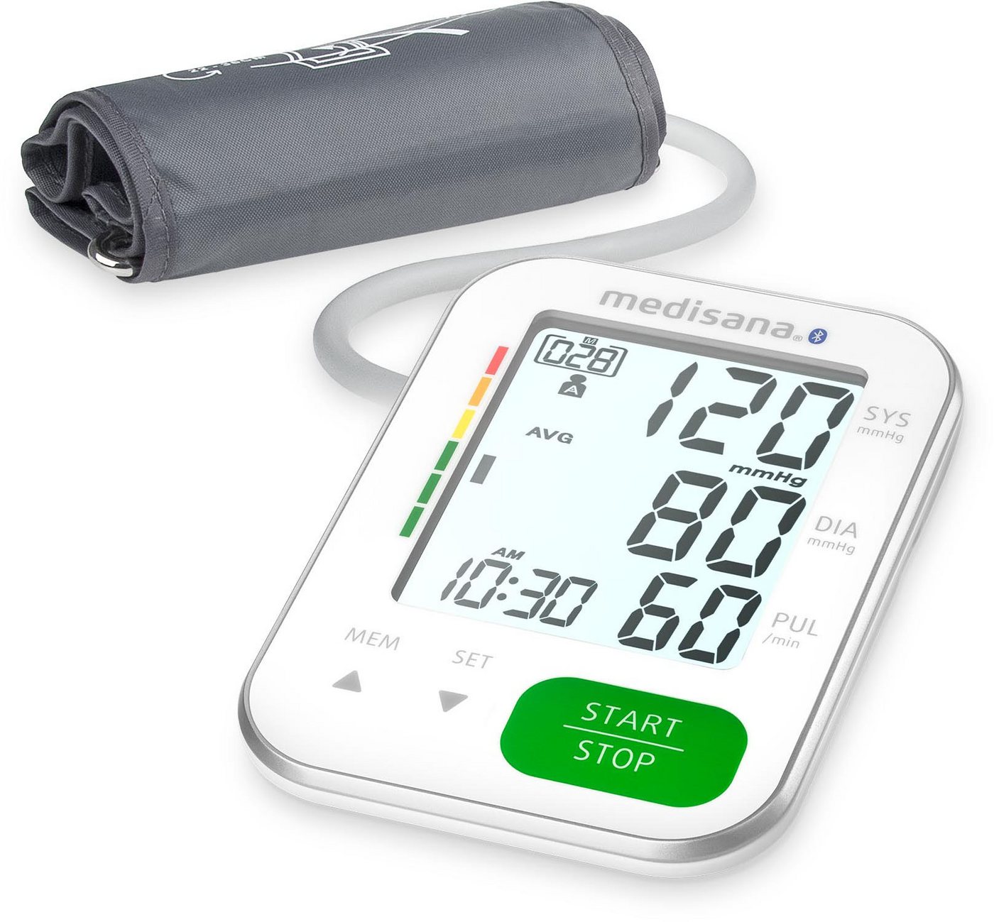 Medisana Oberarm-Blutdruckmessgerät BU 572 connect, Je 199 Speicherungen für 2 Benutzer, zert. Medizinprodukt, Farbskala von Medisana