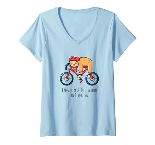Damen Fahrrad Faultier Radfahren Bike Fixie Geschenkidee T-Shirt mit V-Ausschnitt Damen Fahrrad Faultier Radfahren Bike Fixie Geschenkidee T-Shirt mit V-Ausschnitt von Meditation Rennrad Singlespeed Faultier Geschenk