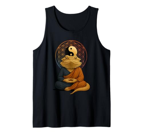 Bartdrache Meditation Zen Eidechse Yin Yang Art Herren Damen Tank Top von Meditation Reptile Spiritual Flower of Life