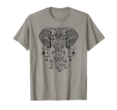 Elefant Yoga Elefanten Motiv Mandala Ganesha Chakra Tribal Grau Damen T-Shirt S von Meditation Übung Training Kurs Zubehör