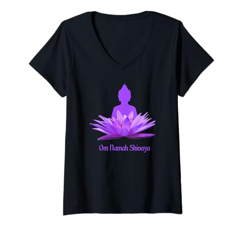 Damen Om Namah Shivaya Hemd Lotus T-Shirt mit V-Ausschnitt von Meditation Yoga Spiritual Apparel Company