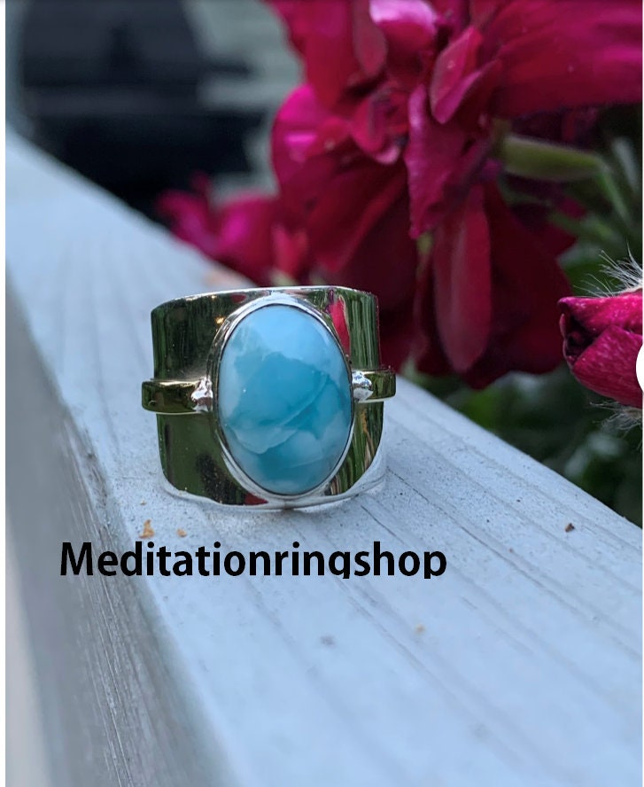 Larimar Band Ring, Handmade Man For Women Jewelry, Gemstone 925 Sterling Silver Christmas Gift von Silverjewellery30