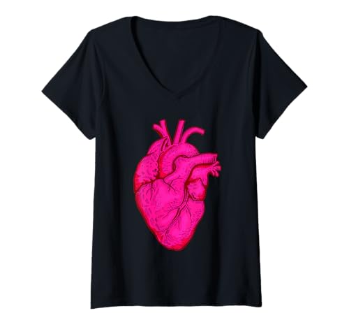 Damen Anatomisches Herz. T-Shirt mit V-Ausschnitt von Medizinisch.