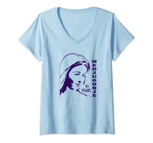 Damen Medjugorje 41 Jahre Königin des Friedens einfarbig blau T-Shirt mit V-Ausschnitt Damen Medjugorje 41 Jahre Königin des Friedens einfarbig blau T-Shirt mit V-Ausschnitt von Medjugorje 41 Years