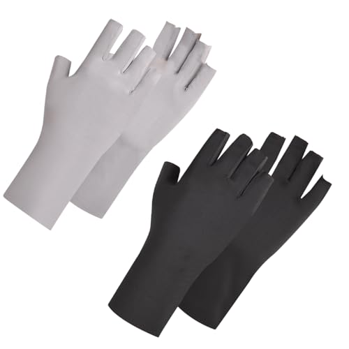 2 Paar feuchtigkeitsspendende Handschuhe für Frauen durchschnittliche Lotionhandschuhe für trockene Hände halbe Finger atmungsaktive hautfreundliche Polyester-Mehrzweck-Schwarz- und graue Fäustlinge von Mednkoku