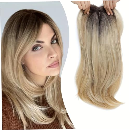Hair Toper Seite getrennt mit Pony 360 ° Deckstücken Wispy Fake Clip in Erweiterungen Mischen Sie Blond für Frauen täglich (Gradient Gold) von Mednkoku