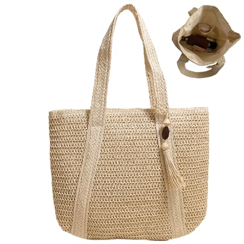 Mednkoku Strohstrandtasche, Strohbeutel große Kapazität Strohbeutel Strohbeutel mit Quasten ＆ Glattes Reißverschluss, Womenwebentasche Sommerhandtasche für Outdoor Beach Urlaub von Mednkoku