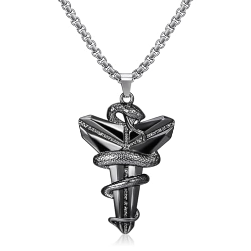 Medsor Mamba Halskette Schwarz Edelstahl Schlange Mamba Anhänger Kette für Herren, Lac-Lac-Edelstahl, Amazonit von Medsor