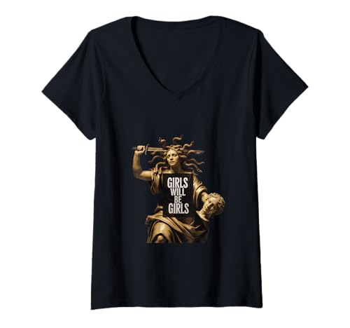 Damen Mädchen werden Mädchen Medusa-Kunst T-Shirt mit V-Ausschnitt Damen Mädchen werden Mädchen Medusa-Kunst T-Shirt mit V-Ausschnitt von Medusa Aesthetic Feminist Humor