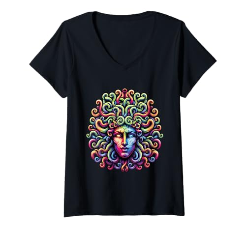 Damen Medusa Regenbogen Mythologie Antike Griechische Gorgon Kunst Schlangen T-Shirt mit V-Ausschnitt Damen Medusa Regenbogen Mythologie Antike Griechische Gorgon Kunst Schlangen T-Shirt mit V-Ausschnitt von Medusa Mythology Ancient Greek Gorgon Art Snakes
