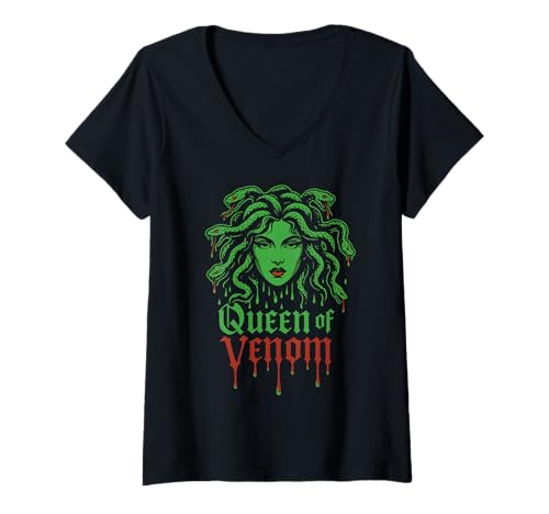 Damen Medusa Griechische Mythologie Schlangenhaar Verwandeln Sich zu Stone Queen Venom T-Shirt mit V-Ausschnitt Damen Medusa Griechische Mythologie Schlangenhaar Verwandeln Sich zu Stone Queen Venom T-Shirt mit V-Ausschnitt von Medusa Shirts & Gifts HHWCo.