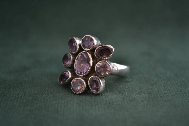 925 Silber Ring Mit Amethyst, Sterling Multistone Ring, Handgemachter Edelstein von MedusaFineJewelry