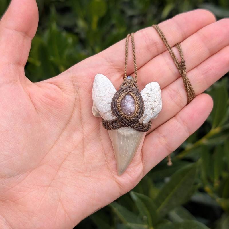 Makramee Kette Fossiler Haifischzahn Mit Topaz Und Labradorit, Handgemachtes Schutzamulett Edelstein Makramee Kette Fossiler Haifischzahn Mit Topaz Und Labradorit, Handgemachtes Schutzamulett Edelstein von MedusaMacrame