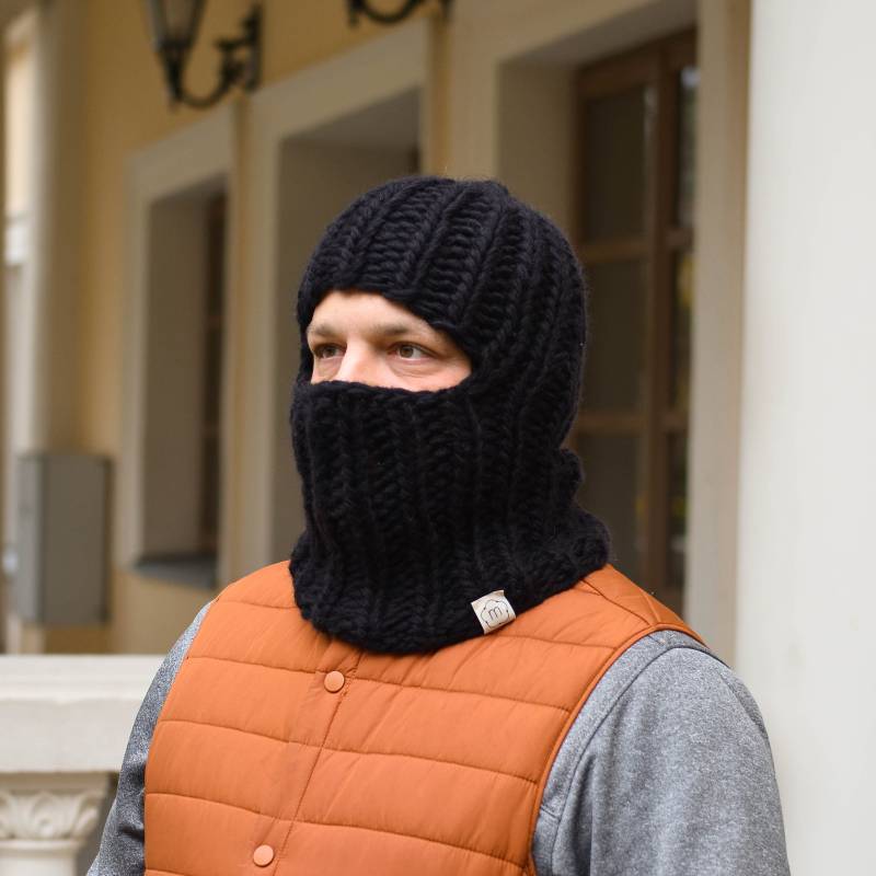 Gestrickte Grobstrick Balaclava Für Männer, Handgefertigte Kapuzenmütze Erwachsene, Unisex Skimütze, Warme Gesichtsbedeckung, Nachhaltige von Medvilniukas