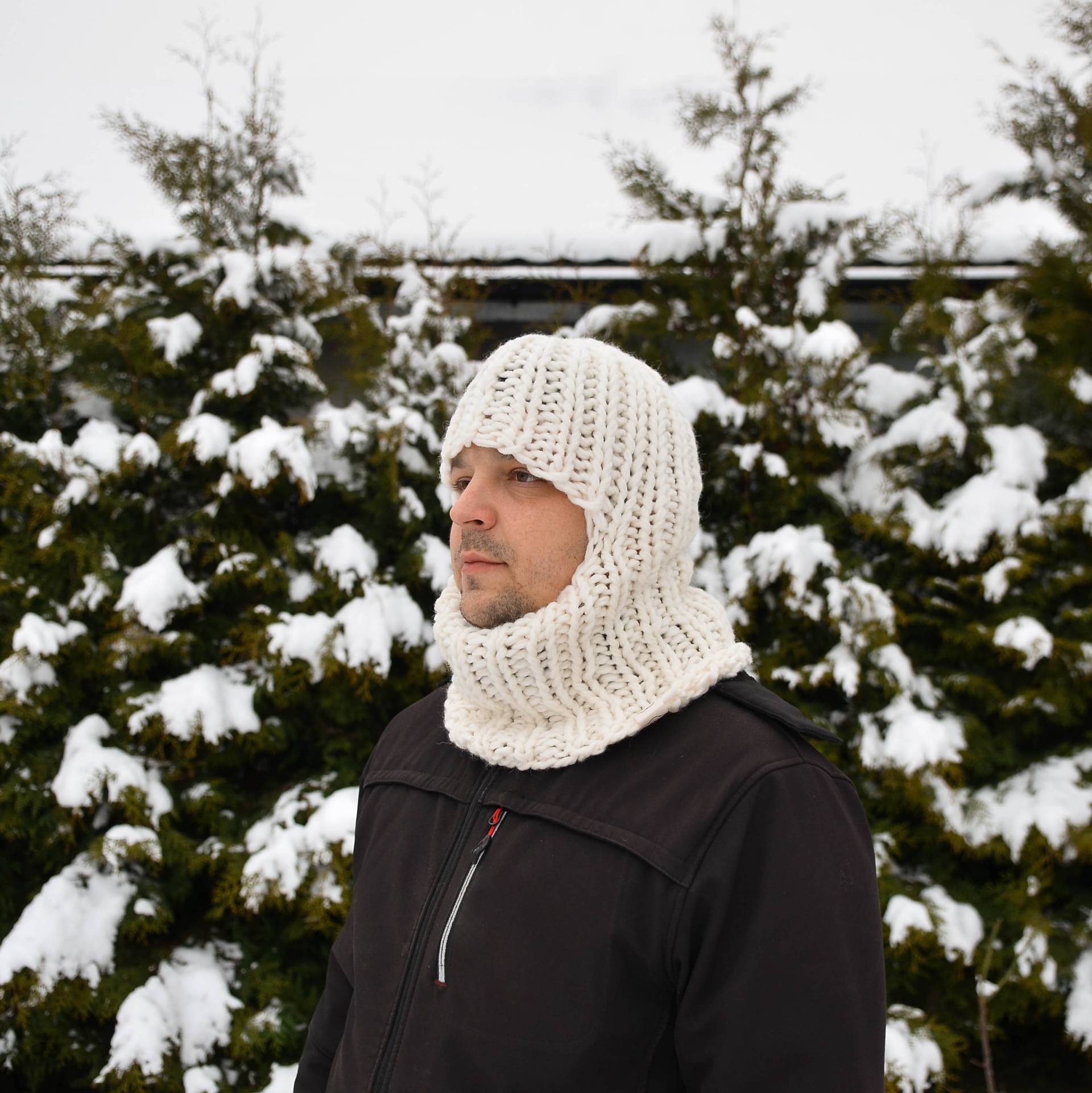 Handgemachte Wolle Balaclava Für Männer, Gestrickte Mütze Erwachsene, Warme Reihe Gesichtsbedeckung, Nachhaltige Paar Winterkleidung von Medvilniukas