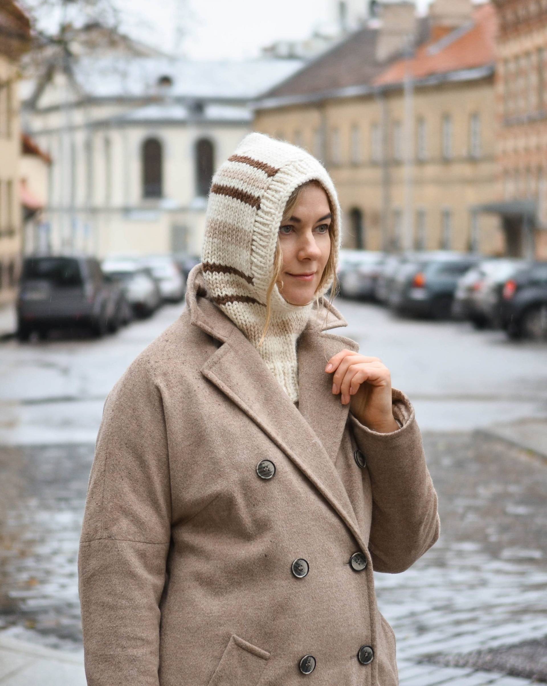 Handgestrickte Alpaka-Wolle Balaclava Helm Für Frauen Männer, Moderne Handgefertigte Haube, Unisex Gestreifte Mütze, Gemütliche von Medvilniukas