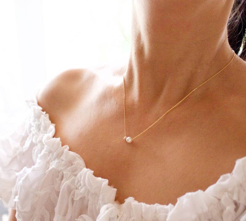 Gold Filled Swarovski Perlen Kette Zierliche Stardust Perlenkette von MeePearls