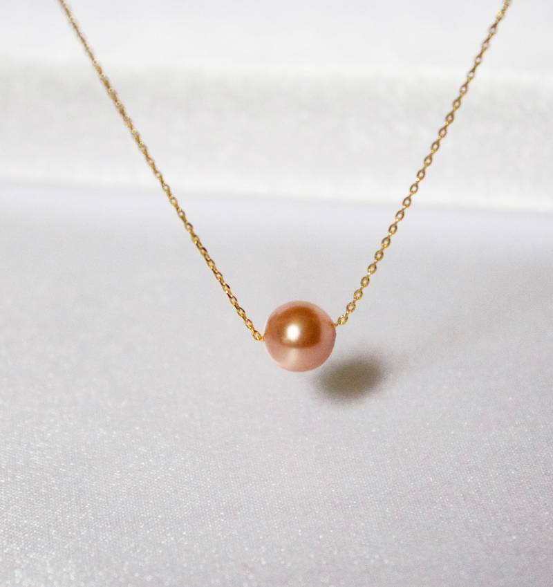 Gold Peach Swarovski Perlen Halskette Elegante Einzelne Perle Gold Peach Swarovski Perlen Halskette Elegante Einzelne Perle von MeePearls