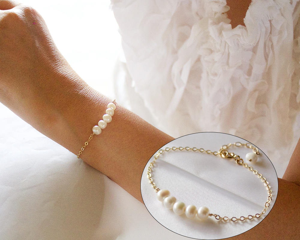 Gold Süßwasser Perlen Armband Zierlicher Hochzeitsschmuck Gold Süßwasser Perlen Armband Zierlicher Hochzeitsschmuck von MeePearls