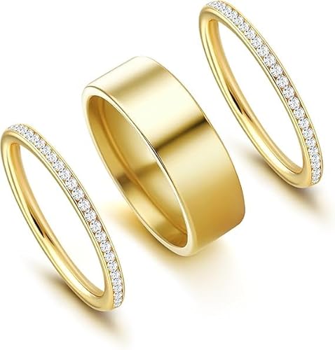 MeeQee 3 Stück Gold Silber Ringe für Frauen 18K Vergoldete Ringe Set Zierliche Stapelringe mit Cubic Zirkonia Wasserfest Statement Knuckle Ring Daumenringe Minimalistischer Ring Fingerring (Gold8) von MeeQee