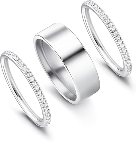 MeeQee 3 Stück Gold Silber Ringe für Frauen 18K Vergoldete Ringe Set Zierliche Stapelringe mit Cubic Zirkonia Wasserfest Statement Knuckle Ring Daumenringe Minimalistischer Ring Fingerring (Silber7) von MeeQee