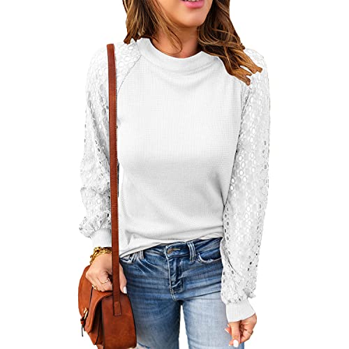 MeeQee Bluse Damen Langarmshirt Hohlspitzen Hülse Patchwork Strickpullover Runder Halsausschnitt Elegant Lässig Oberteile Frühling Sommer White/M MeeQee Bluse Damen Langarmshirt Hohlspitzen Hülse Patchwork Strickpullover Runder Halsausschnitt Elegant Lässig Oberteile Frühling Sommer White/M von MeeQee