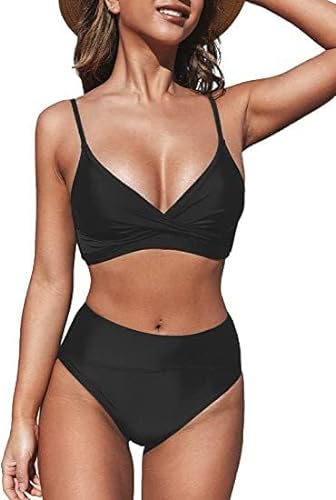 MeeQee Damen Bikini Set Crossover Bustier High Waist Bauchkontrolle Sexy V Ausschnitt Sport Bikini-Sets Bademode Zweiteilige Schwimmanzug von MeeQee