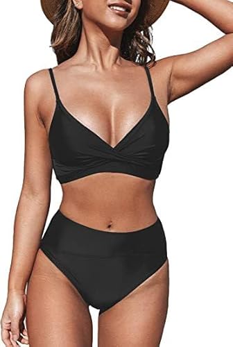 MeeQee Damen Bikini Set Crossover Bustier High Waist Bauchkontrolle Sexy V Ausschnitt Sport Bikini-Sets Bademode Zweiteilige Schwimmanzug von MeeQee