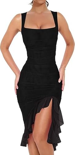 MeeQee Damen Kleider Sexy Gerüscht Midikleid Wickel Abendkleid Bodycon Qauadratischer Ausschnitt Ärmellos Sommerkleid Elegant Rüschensaum Tüll Tankkleid Figurbetontes Partykleid Cocktailkleid MeeQee Damen Kleider Sexy Gerüscht Midikleid Wickel Abendkleid Bodycon Qauadratischer Ausschnitt Ärmellos Sommerkleid Elegant Rüschensaum Tüll Tankkleid Figurbetontes Partykleid Cocktailkleid von MeeQee