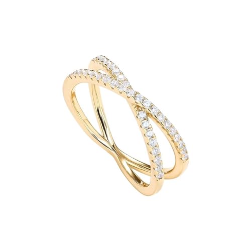 MeeQee Damen Ring Kreuz Frauen Mit Zirkonia Ring Doppelreihiger Wickelring Glänzend Micro Pave Einfach Schmuck Accessoire Gold/05 von MeeQee