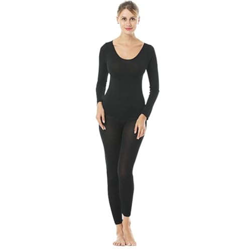 MeeQee Damen Thermounterwäsche Set Ultraleicht Unterteil Langarmshirt Oberteil & Thermo Leggings Warme Funktionsunterwäsche für Winter/Black von MeeQee