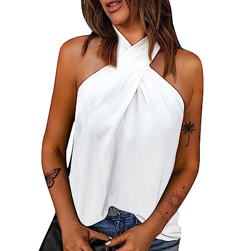 MeeQee Damen mit hängendem Hals Reißverschluss ärmelloses einfarbiges lockeres Top-T-Shirt Blusen Für Damen Sommermode Oberteile für Party Club von MeeQee