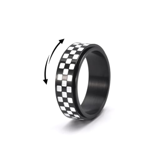 MeeQee Edelstahl Spinner Ringe Stressabbau und Anti-Angst-Ringe Fidget Band Ring für Damen Herren Polierte Schwere Zappelringe für Stress Schmuck Geschenk (Schwarz, 10) von MeeQee