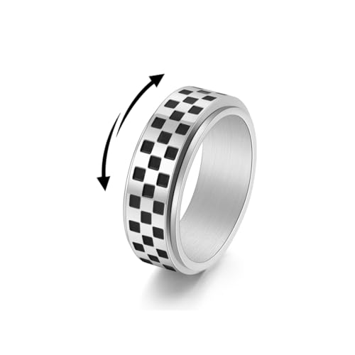 MeeQee Edelstahl Spinner Ringe Stressabbau und Anti-Angst-Ringe Fidget Band Ring für Damen Herren Polierte Schwere Zappelringe für Stress Schmuck Geschenk (Silber, 11) von MeeQee