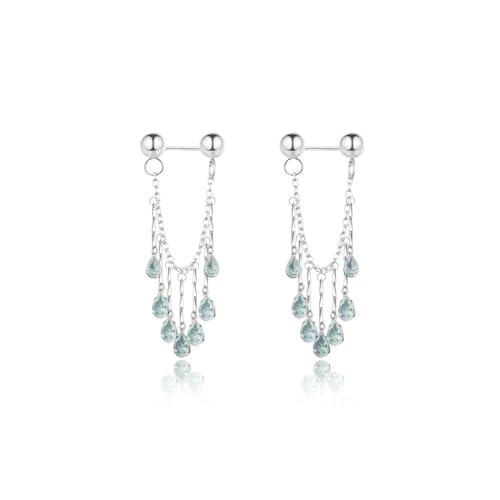 MeeQee Ohrringe Silber Hängend für Damen Tropfenform Baumelnde Ohrringe Tropfenohrringe Kette Hypoallergen Zirkonia Lange Ohrring Quaste Funkelnde Vorne Hinten Ohrstecker Kette (Blau) von MeeQee