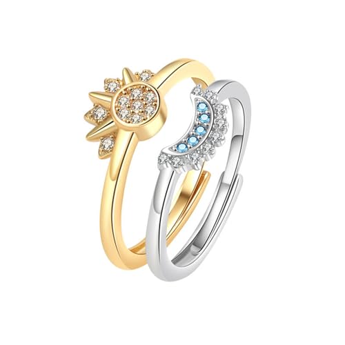 Sonne Mond Ringe Set Himmlisches Gold/Silber Sonne und Mond Ringe mit Cubic Zirconia Damenring Dupes Schmuck Stapelbare Himmelsringe für Frauen Mädchen von MeeQee