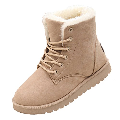 Damen Stiefeletten Warm Gefüttert Winterschuhe Schlupfstiefel Stiefel Frauen Kurzschaft Outdoor Schuhe Combat Boots Beige 36 Meedot von Meedot