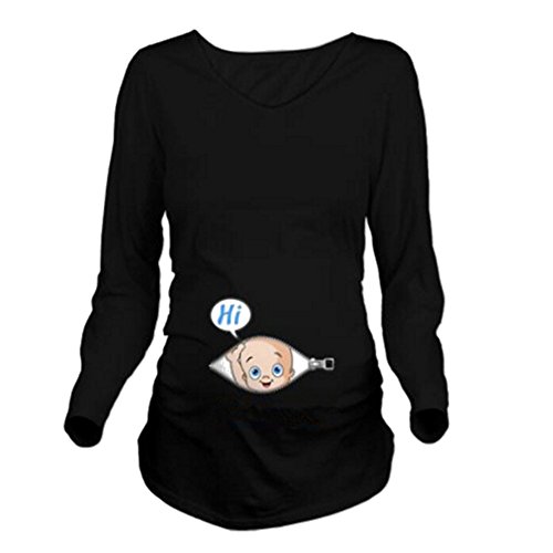 Meedot Maternity Umstandsmode T-Shirt Langarm Shirt Damen Langarmshirt Umstandsshirt Schwangerschaft Umstands Shirt Jersey Top Pullover Schwarz XL von Meedot