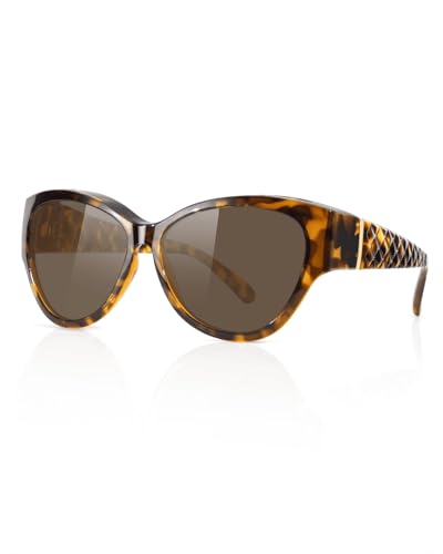 Meeloog Damen Polarisierte Sonnenbrille Überbrille, Rundum Design Katzenauge über Brille fürs Fahren DEMST6409 (P1 Schildpatt Gestell/Braune Gläser) von Meeloog