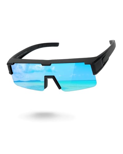 Meeloog Polarisierte Überbrille Damen Herren UV400 für Brillenträger Autofahren Radeln DEMST0075 (P1 Schwarzer Rahmen/Blau verspiegelte Gläser) von Meeloog