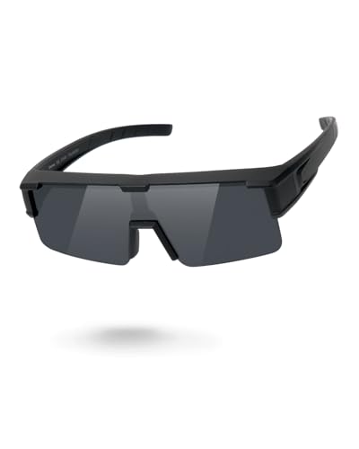Meeloog Polarisierte Überbrille Damen Herren UV400 für Brillenträger Autofahren Radeln DEMST0075 (P1 Schwarzer Rahmen/Dunkelgraue Gläser) von Meeloog