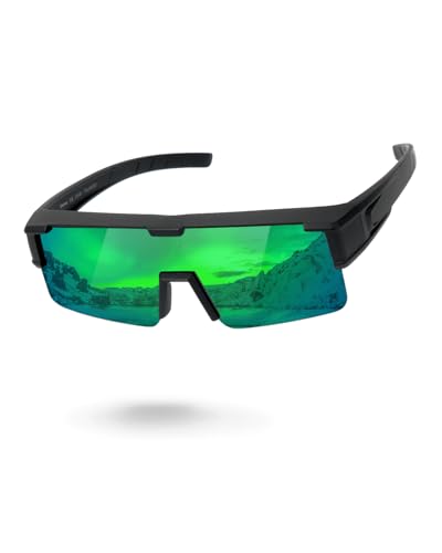 Meeloog Polarisierte Überbrille Damen Herren UV400 für Brillenträger Autofahren Radeln DEMST0075 (P1 Schwarzer Rahmen/Grün verspiegelte Gläser) von Meeloog